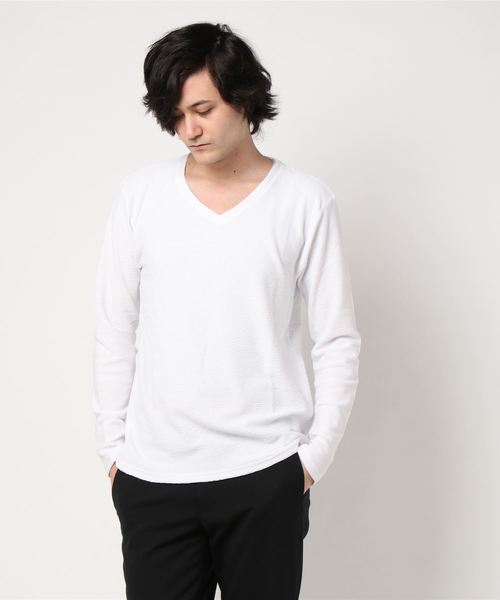 ivory court（アイボリーコート）の「700 ヘンケイテンジクVネック ロングスリーブ（Tシャツ/カットソー・メンズ・ブラック/グレー/ホワイト・LARGE/MEDIUM）」の2枚目の写真