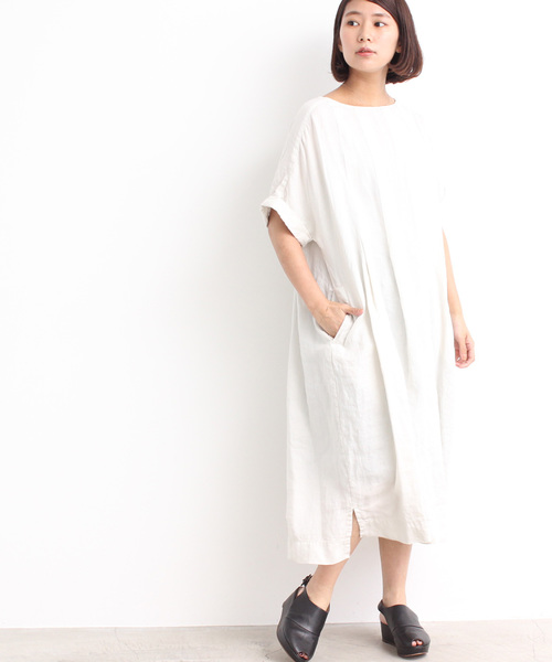 Yuni ユニ の ラミー製品染 3番ステッチ タックiラインワンピース ワンピース Wear