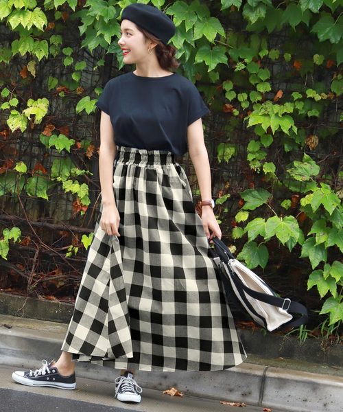 coca（coca）（コカ）の「ブロックチェックフレアロングスカート（スカート・レディース・ブラック・ONE SIZE）」の9枚目の写真