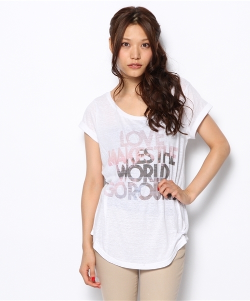 laule'a sunny side store(ラウレアサニーサイドストア)の「フォトメッセージプリントTee(Tシャツ/カットソー・レディース・ホワイト・FREE)」の1枚目の写真