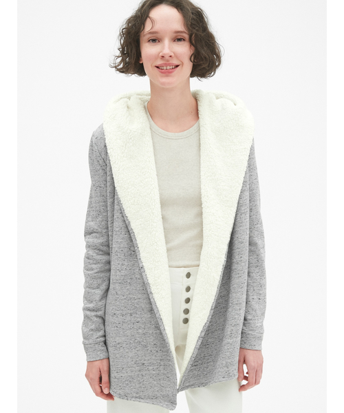 Gap ギャップ の 裏ボア フード付きラップカーディガン スウェットシャツ カーディガン ボレロ Wear