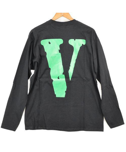 VLONE 長袖カットソー ブラック グリーン M ロンT ブランド古着】VLONE L/S TEE ヴィ―ロンロゴプリント長袖Tシャツ（T