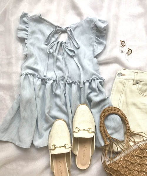 KOBE LETTUCE(コウベレタス)の「バックシャンダブルリボンノースリーブフリルブラウストップス(シャツ/ブラウス・レディース・オフホワイト/イエロー/ブルー/ブラック/オレンジ・FREE)」の3枚目の写真