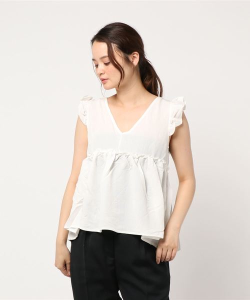 KOBE LETTUCE(コウベレタス)の「バックシャンダブルリボンノースリーブフリルブラウストップス(シャツ/ブラウス・レディース・オフホワイト/イエロー/ブルー/ブラック/オレンジ・FREE)」の10枚目の写真