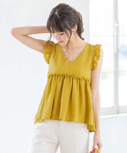 KOBE LETTUCE(コウベレタス)の「バックシャンダブルリボンノースリーブフリルブラウストップス(シャツ/ブラウス・レディース・オフホワイト/イエロー/ブルー/ブラック/オレンジ・FREE)」の9枚目の写真