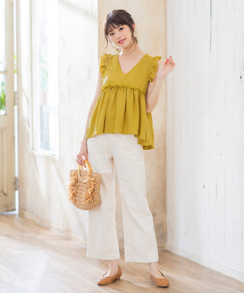 KOBE LETTUCE(コウベレタス)の「バックシャンダブルリボンノースリーブフリルブラウストップス(シャツ/ブラウス・レディース・オフホワイト/イエロー/ブルー/ブラック/オレンジ・FREE)」の15枚目の写真