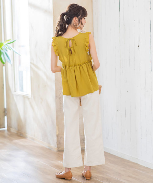 KOBE LETTUCE(コウベレタス)の「バックシャンダブルリボンノースリーブフリルブラウストップス(シャツ/ブラウス・レディース・オフホワイト/イエロー/ブルー/ブラック/オレンジ・FREE)」の11枚目の写真