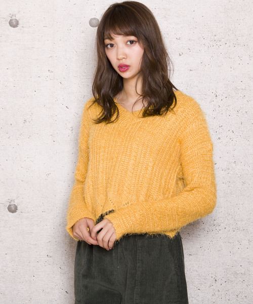 Jewelobe(ジュエローブ)の「裾スカラップシャギーニットトップス(ニット/セーター)」|イエロー