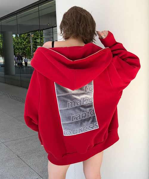 ENVYM LOGOパーカー ENVYM パーカー バック刺繍 ビックシルエット ジップ レディース
