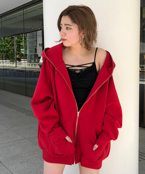 ENVYM パーカー ENVYM パーカー フロントプリント オーバーサイズ ジップ