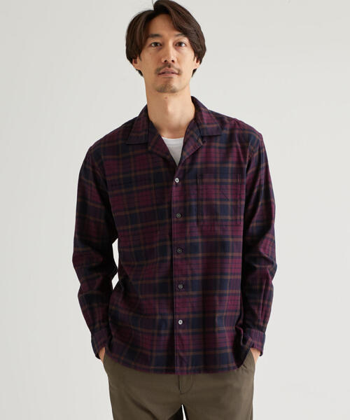green label relaxing(グリーンレーベルリラクシング)の「SC ナチュラルフィットビエラ タータンチェック オープンカラーシャツ #(シャツ/ブラウス)」|ネイビー