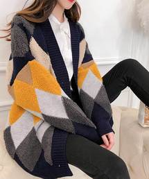 Doula Doula | アーガイル オーバーサイズ ボア ニットカーディガン(カーディガン/ボレロ)