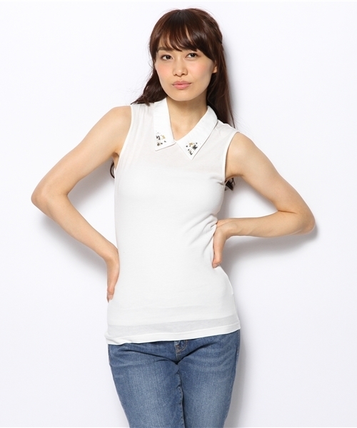 OUTLET(アウトレット)の「【Kastane】シャツ衿ノースリーブプルオーバー(Tシャツ/カットソー・レディース・ホワイト×イエロー/ホワイト×ホワイト/チャコールグレー×ブラック・FREE)」の2枚目の写真