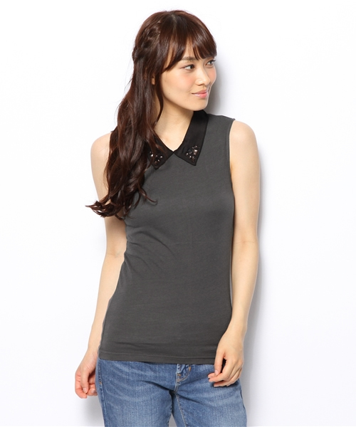OUTLET(アウトレット)の「【Kastane】シャツ衿ノースリーブプルオーバー(Tシャツ/カットソー・レディース・ホワイト×イエロー/ホワイト×ホワイト/チャコールグレー×ブラック・FREE)」の3枚目の写真