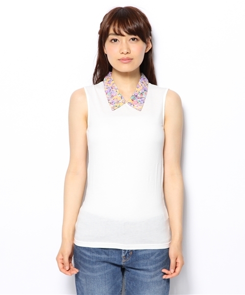 OUTLET(アウトレット)の「【Kastane】シャツ衿ノースリーブプルオーバー(Tシャツ/カットソー・レディース・ホワイト×イエロー/ホワイト×ホワイト/チャコールグレー×ブラック・FREE)」の10枚目の写真