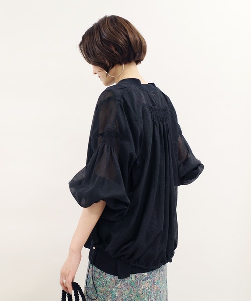 DOUDOU 長袖 ブルゾン アウター ジャケット シアー ブラック DouDou（ドゥドゥ）の「シアーブルゾン（ブルゾン）」 - WEAR