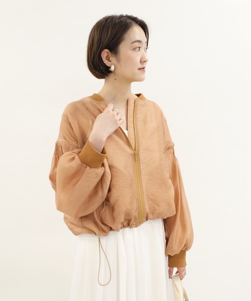 DOUDOU 長袖 ブルゾン ジャケット シアー ホワイト DouDou（ドゥドゥ）の「シアーブルゾン（ブルゾン）」 - WEAR