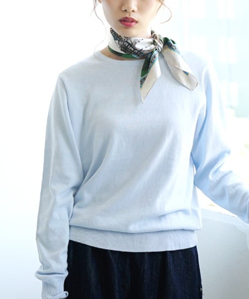 zootie（ズーティー）の「【ロングシーズン楽しめる、人気No.1綿ニット】オーディナリー コットンニット セーター［クルーネック］（ニット/セーター・レディース・ネイビー/ホワイト×ブラック/レンガ/ブラック/ブルー/キャメル/サンドベージュ/杢グレー/チャコール/グリーン/ダークブラウン/マスタード/オフホワイト/パープル/ピンク/ミント/ブルー系その他/ピンク系その他/ベージュ/イエロー/オレンジ系その他/ブルーグリーン/パープル系その他/オレンジ系その他2/ブルー系その他2/イエロー系その他/グレイッシュブルー/モスグリーン/ライトピンク/ライトグリーン/バーガンディー/ベージュ系その他/チェリーピンク/ライム/シアン/ライトブラウン/グリーン系その他/レッド系/アッシュブラウン・3L/L/LL/M）」の20枚目の写真