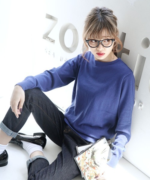 zootie（ズーティー）の「【ロングシーズン楽しめる、人気No.1綿ニット】オーディナリー コットンニット セーター［クルーネック］（ニット/セーター・レディース・ネイビー/ホワイト×ブラック/レンガ/ブラック/ブルー/キャメル/サンドベージュ/杢グレー/チャコール/グリーン/ダークブラウン/マスタード/オフホワイト/パープル/ピンク/ミント/ブルー系その他/ピンク系その他/ベージュ/イエロー/オレンジ系その他/ブルーグリーン/パープル系その他/オレンジ系その他2/ブルー系その他2/イエロー系その他/グレイッシュブルー/モスグリーン/ライトピンク/ライトグリーン/バーガンディー/ベージュ系その他/チェリーピンク/ライム/シアン/ライトブラウン/グリーン系その他/レッド系/アッシュブラウン・3L/L/LL/M）」の19枚目の写真