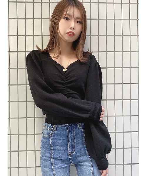 one way（ワンウェイ）の「フロントドロストニット（ニット/セーター・レディース・ブラック/ホワイト/ライトブルー/ライトイエロー・FREE）」の3枚目の写真