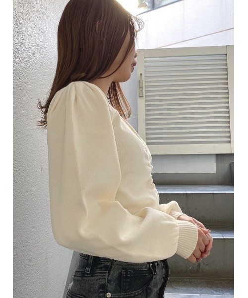 one way（ワンウェイ）の「フロントドロストニット（ニット/セーター・レディース・ブラック/ホワイト/ライトブルー/ライトイエロー・FREE）」の6枚目の写真