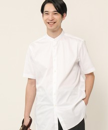 KASHIYAMA | バンドカラーショートスリーブ　サテンストレッチ　ロングテイルシャツ(シャツ/ブラウス)