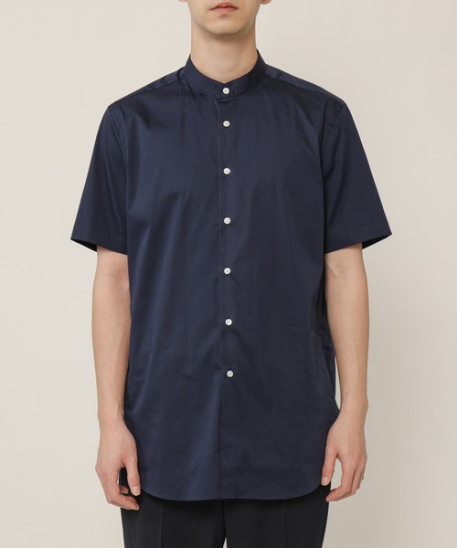 KASHIYAMA(カシヤマ)の「バンドカラーショートスリーブ サテンストレッチ ロングテイルシャツ(シャツ/ブラウス・メンズ・ネイビー/ブルー/ホワイト・マルチサイズ)」の12枚目の写真