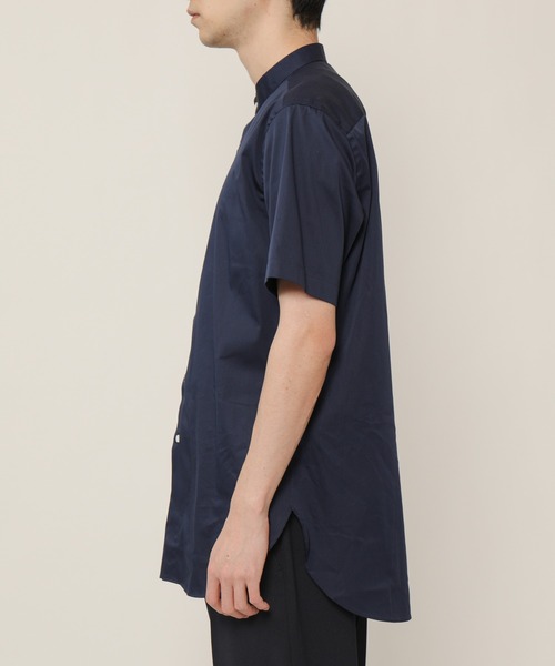 KASHIYAMA(カシヤマ)の「バンドカラーショートスリーブ サテンストレッチ ロングテイルシャツ(シャツ/ブラウス・メンズ・ネイビー/ブルー/ホワイト・マルチサイズ)」の15枚目の写真