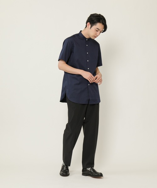 KASHIYAMA(カシヤマ)の「バンドカラーショートスリーブ サテンストレッチ ロングテイルシャツ(シャツ/ブラウス・メンズ・ネイビー/ブルー/ホワイト・マルチサイズ)」の11枚目の写真