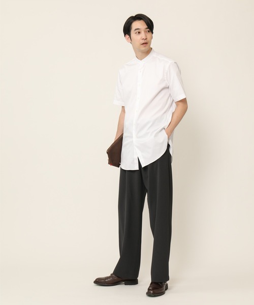 KASHIYAMA(カシヤマ)の「バンドカラーショートスリーブ サテンストレッチ ロングテイルシャツ(シャツ/ブラウス・メンズ・ネイビー/ブルー/ホワイト・マルチサイズ)」の5枚目の写真