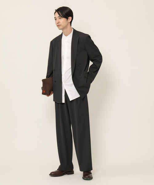 KASHIYAMA(カシヤマ)の「バンドカラーショートスリーブ サテンストレッチ ロングテイルシャツ(シャツ/ブラウス・メンズ・ネイビー/ブルー/ホワイト・マルチサイズ)」の4枚目の写真