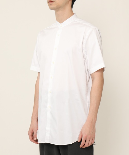 KASHIYAMA(カシヤマ)の「バンドカラーショートスリーブ サテンストレッチ ロングテイルシャツ(シャツ/ブラウス・メンズ・ネイビー/ブルー/ホワイト・マルチサイズ)」の6枚目の写真