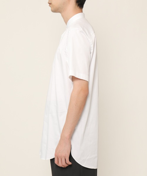 KASHIYAMA(カシヤマ)の「バンドカラーショートスリーブ サテンストレッチ ロングテイルシャツ(シャツ/ブラウス・メンズ・ネイビー/ブルー/ホワイト・マルチサイズ)」の7枚目の写真