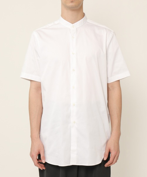 KASHIYAMA(カシヤマ)の「バンドカラーショートスリーブ サテンストレッチ ロングテイルシャツ(シャツ/ブラウス・メンズ・ネイビー/ブルー/ホワイト・マルチサイズ)」の9枚目の写真