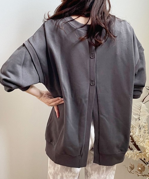 shopnikoniko(ショップニコニコ)の「前後2wayオーバーサイズカーディガン(カーディガン/ボレロ・レディース・ホワイト/ブラック/グレー/パープル/グリーン・フリー)」の3枚目の写真