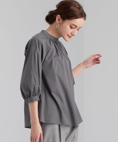 green label relaxing（グリーンレーベルリラクシング）の「CS コットン /N ブロード スタンド ギャザー ブラウス（シャツ/ブラウス・レディース・ホワイト/ダークグレー/その他1・FREE）」の3枚目の写真