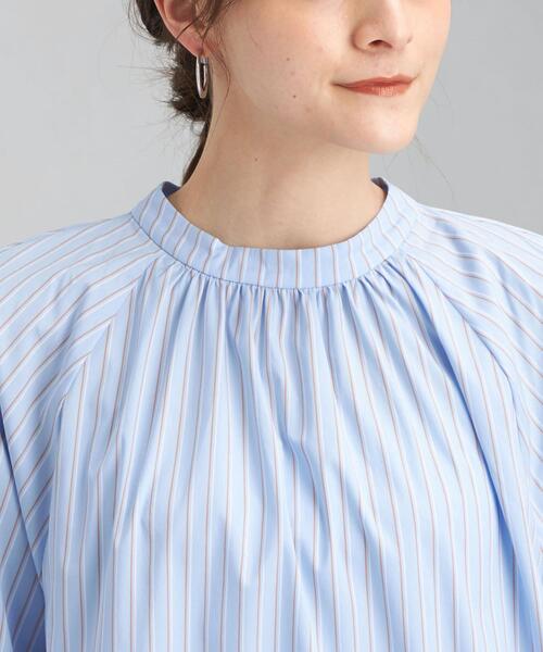 green label relaxing（グリーンレーベルリラクシング）の「CS コットン /N ブロード スタンド ギャザー ブラウス（シャツ/ブラウス・レディース・ホワイト/ダークグレー/その他1・FREE）」の4枚目の写真