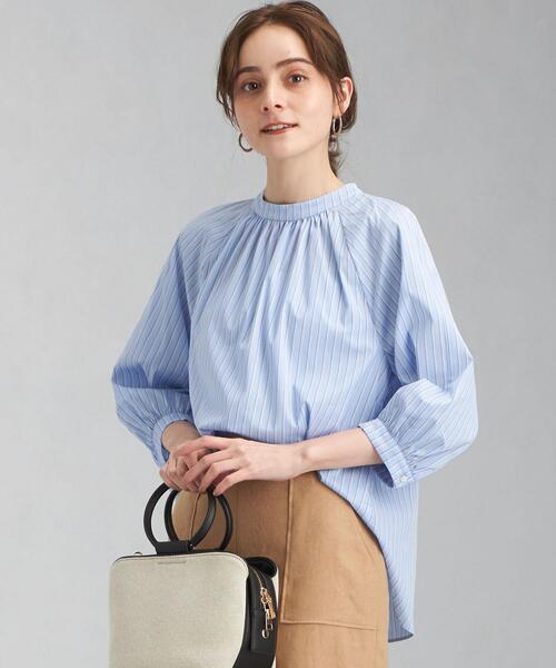 green label relaxing（グリーンレーベルリラクシング）の「CS コットン /N ブロード スタンド ギャザー ブラウス（シャツ/ブラウス・レディース・ホワイト/ダークグレー/その他1・FREE）」の8枚目の写真