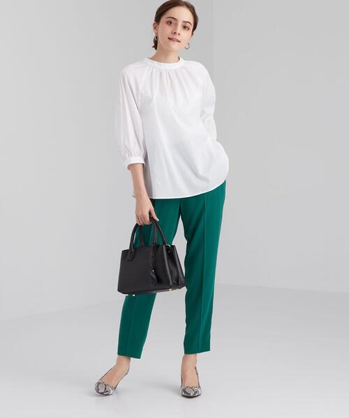 green label relaxing（グリーンレーベルリラクシング）の「CS コットン /N ブロード スタンド ギャザー ブラウス（シャツ/ブラウス・レディース・ホワイト/ダークグレー/その他1・FREE）」の5枚目の写真