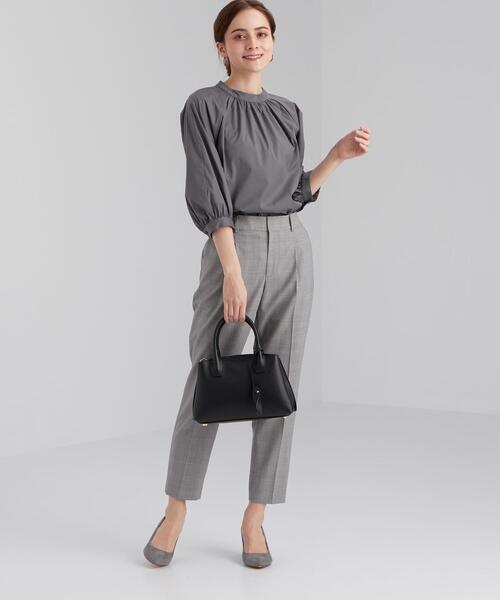 green label relaxing（グリーンレーベルリラクシング）の「CS コットン /N ブロード スタンド ギャザー ブラウス（シャツ/ブラウス・レディース・ホワイト/ダークグレー/その他1・FREE）」の7枚目の写真