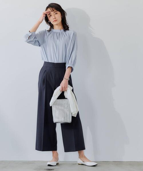 green label relaxing（グリーンレーベルリラクシング）の「CS コットン /N ブロード スタンド ギャザー ブラウス（シャツ/ブラウス・レディース・ホワイト/ダークグレー/その他1・FREE）」の12枚目の写真