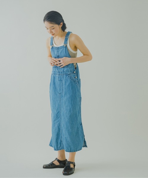 kha:ki（カーキ）の「「KHA:KI / カーキ」Aラインオーバーオールスカート"OVERALL SKIRT"（サロペット/オーバーオール・レディース・カーキ/インディゴブルー・1/2）」の13枚目の写真