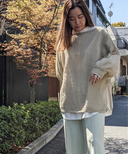 Per sist ence（パーシエンス）の「Per sist ence/パーシエンス　メッシュプルオーバーニット（ニット/セーター・レディース・ブラック/ベージュ/オフホワイト/モカ・FREE）」の4枚目の写真