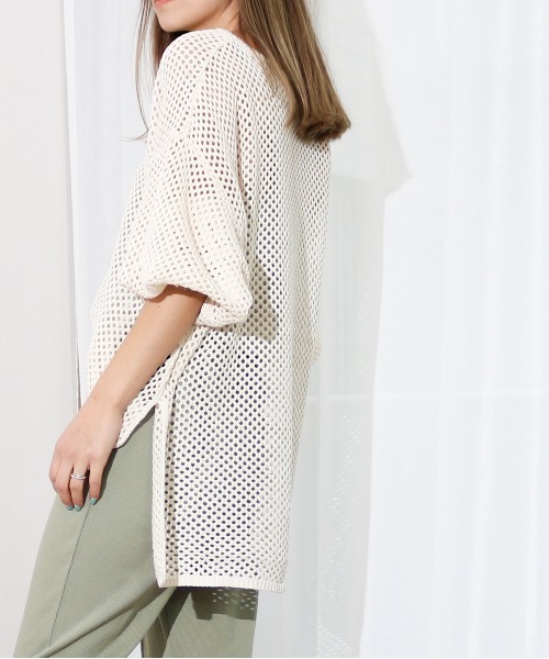 Per sist ence（パーシエンス）の「Per sist ence/パーシエンス　メッシュプルオーバーニット（ニット/セーター・レディース・ブラック/ベージュ/オフホワイト/モカ・FREE）」の10枚目の写真