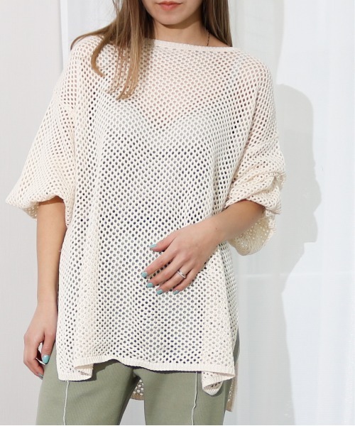 Per sist ence（パーシエンス）の「Per sist ence/パーシエンス　メッシュプルオーバーニット（ニット/セーター・レディース・ブラック/ベージュ/オフホワイト/モカ・FREE）」の12枚目の写真