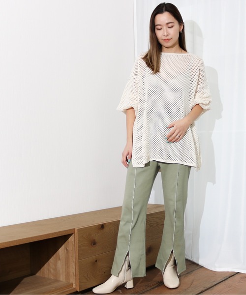 Per sist ence（パーシエンス）の「Per sist ence/パーシエンス　メッシュプルオーバーニット（ニット/セーター・レディース・ブラック/ベージュ/オフホワイト/モカ・FREE）」の13枚目の写真