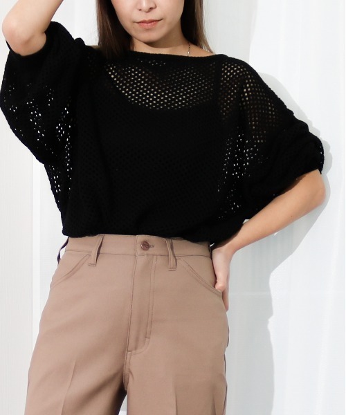 Per sist ence（パーシエンス）の「Per sist ence/パーシエンス　メッシュプルオーバーニット（ニット/セーター・レディース・ブラック/ベージュ/オフホワイト/モカ・FREE）」の21枚目の写真