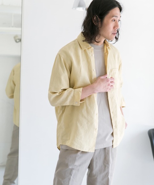 URBAN RESEARCH DOORS（アーバンリサーチドアーズ）の「Linen 7分袖 Shirts（シャツ/ブラウス・メンズ・イエロー/ホワイト系その他/ブルー系その他/チャコールグレー・40/38）」の13枚目の写真