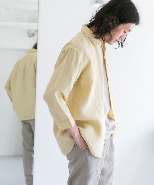 URBAN RESEARCH DOORS（アーバンリサーチドアーズ）の「Linen 7分袖 Shirts（シャツ/ブラウス・メンズ・イエロー/ホワイト系その他/ブルー系その他/チャコールグレー・40/38）」の14枚目の写真