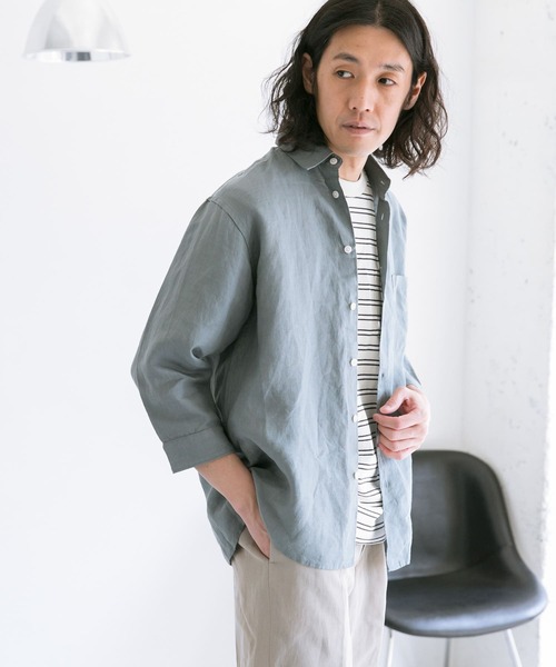 URBAN RESEARCH DOORS（アーバンリサーチドアーズ）の「Linen 7分袖 Shirts（シャツ/ブラウス・メンズ・イエロー/ホワイト系その他/ブルー系その他/チャコールグレー・40/38）」の18枚目の写真